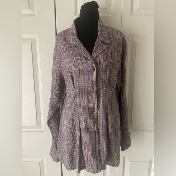 Flax | 100% Linen Long Sleeve Lagenlook Jacket Shirt. Size Small. Purple - Picture 1 of 9